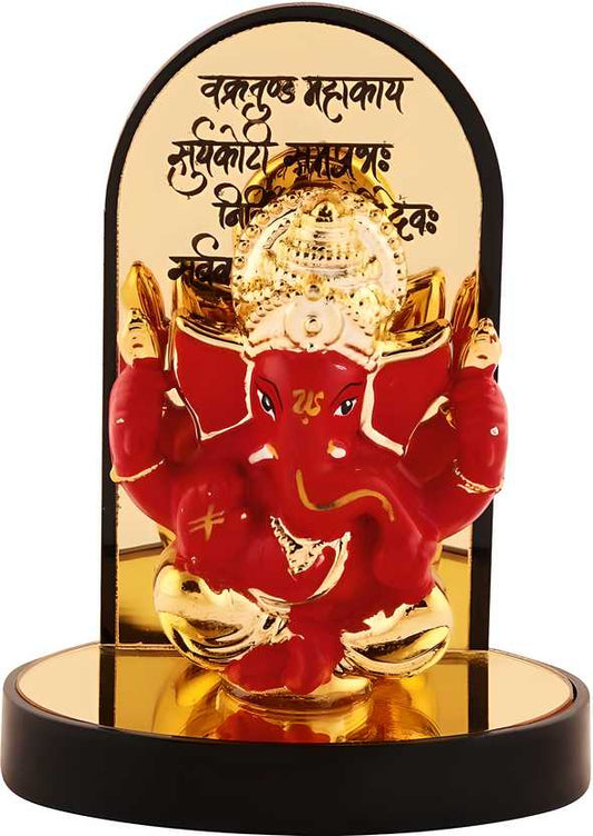 Gold Plate Ganesh Ji Idol Statue Decorative Showpiece - 3.25 cm  (Polyresin, Multicolor).