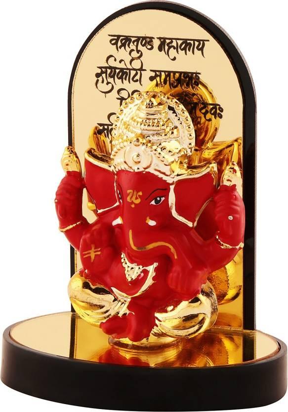 Gold Plate Ganesh Ji Idol Statue Decorative Showpiece - 3.25 cm  (Polyresin, Multicolor).