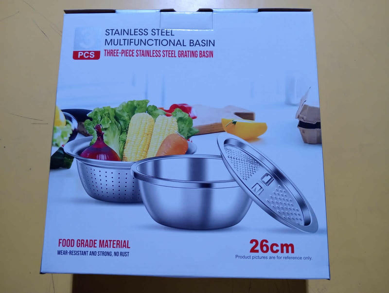 3-in-1 Multifunctional Stainless Steel Grater, Basin & Colander Set