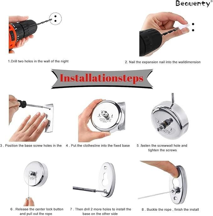 Stainless Steel Retractable Clothesline – 9.2 ft