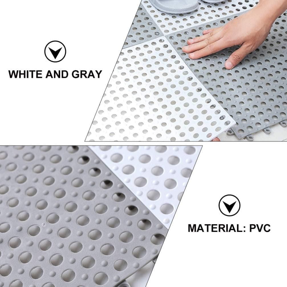 Anti-Slip Interlocking Bathroom Mats – Pack of 2 (White & Grey)