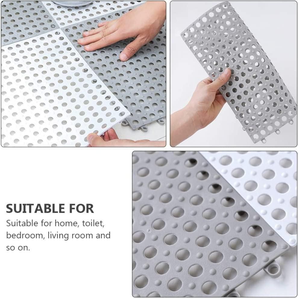 Anti-Slip Interlocking Bathroom Mats – Pack of 2 (White & Grey)