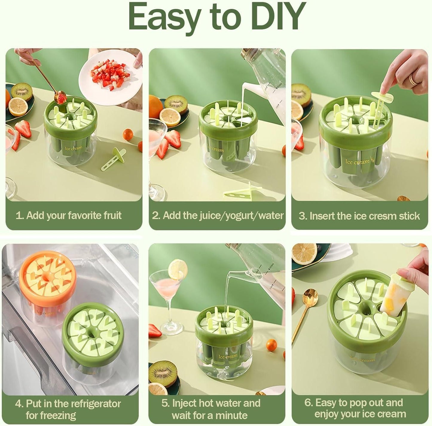 Reusable 8-Piece Ice Pop Mold Set for Healthy Homemade Treats