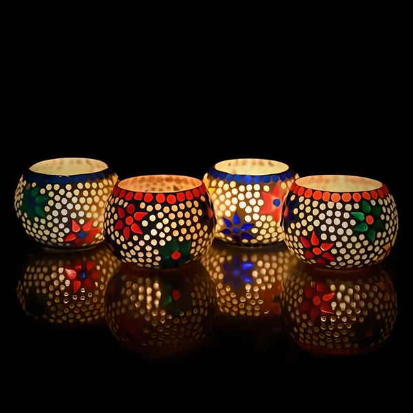 eCraftIndia Set of 4 Mosaic Glass Decorative Tea Light Holder.