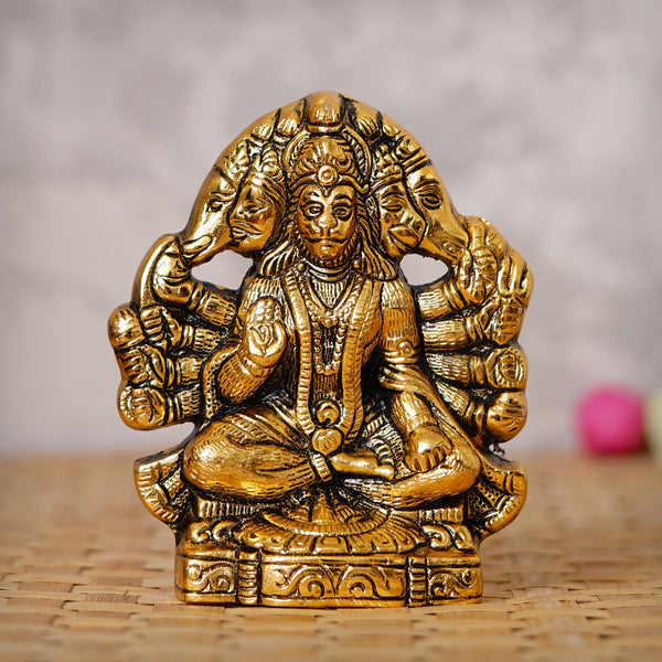 eCraftIndia Golden Panch Mukhi Hanuman Metal Decorative Showpiece.