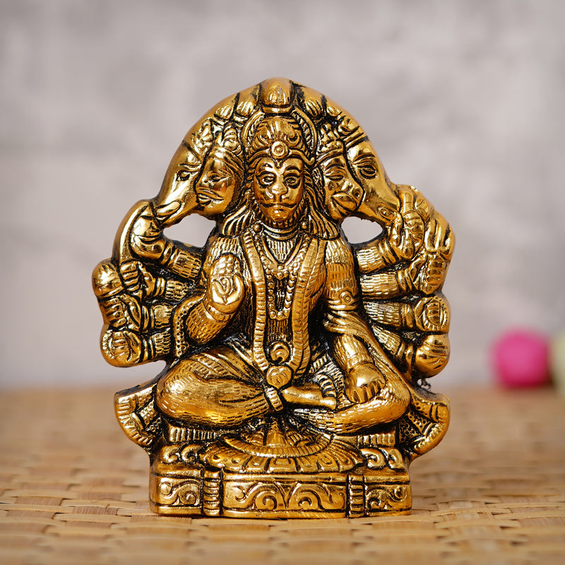 eCraftIndia Golden Panch Mukhi Hanuman Metal Decorative Showpiece.