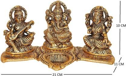 Design Gold Plated Lakshmi Ganesh Saraswati Idol with Deepak Showpiece.