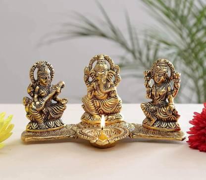 Design Gold Plated Lakshmi Ganesh Saraswati Idol with Deepak Showpiece.
