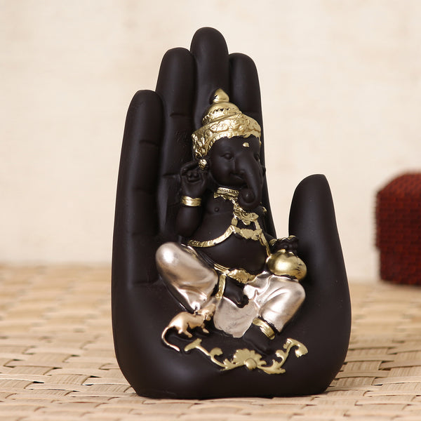 eCraftIndia Golden Handcrafted Palm Ganesha Decorative Showpiece.