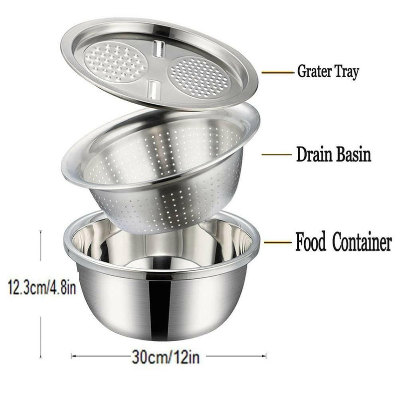 3-in-1 Multifunctional Stainless Steel Grater, Basin & Colander Set