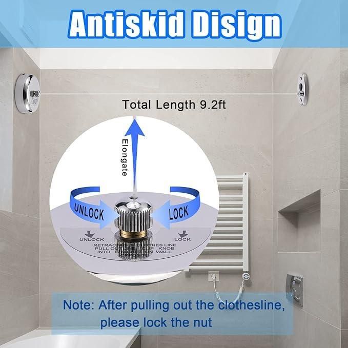 Stainless Steel Retractable Clothesline – 9.2 ft