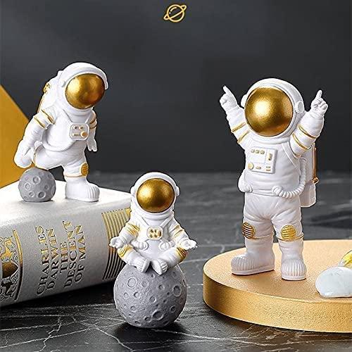 Astronaut Spaceman Statue Ornament Home Office Desktop Figurine Decors Set of 3 - Golden.