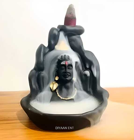 Smoke Fountain Lord Shiva Cone Incense Holder Showpiece with 10 Free Smoke Backflow.