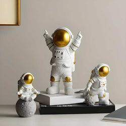 Astronaut Spaceman Statue Ornament Home Office Desktop Figurine Decors Set of 3 - Golden.