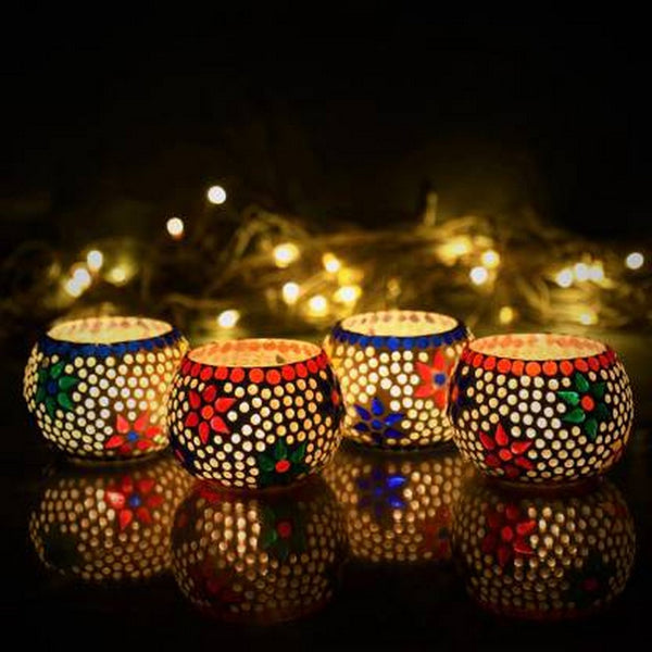eCraftIndia Set of 4 Mosaic Glass Decorative Tea Light Holder.