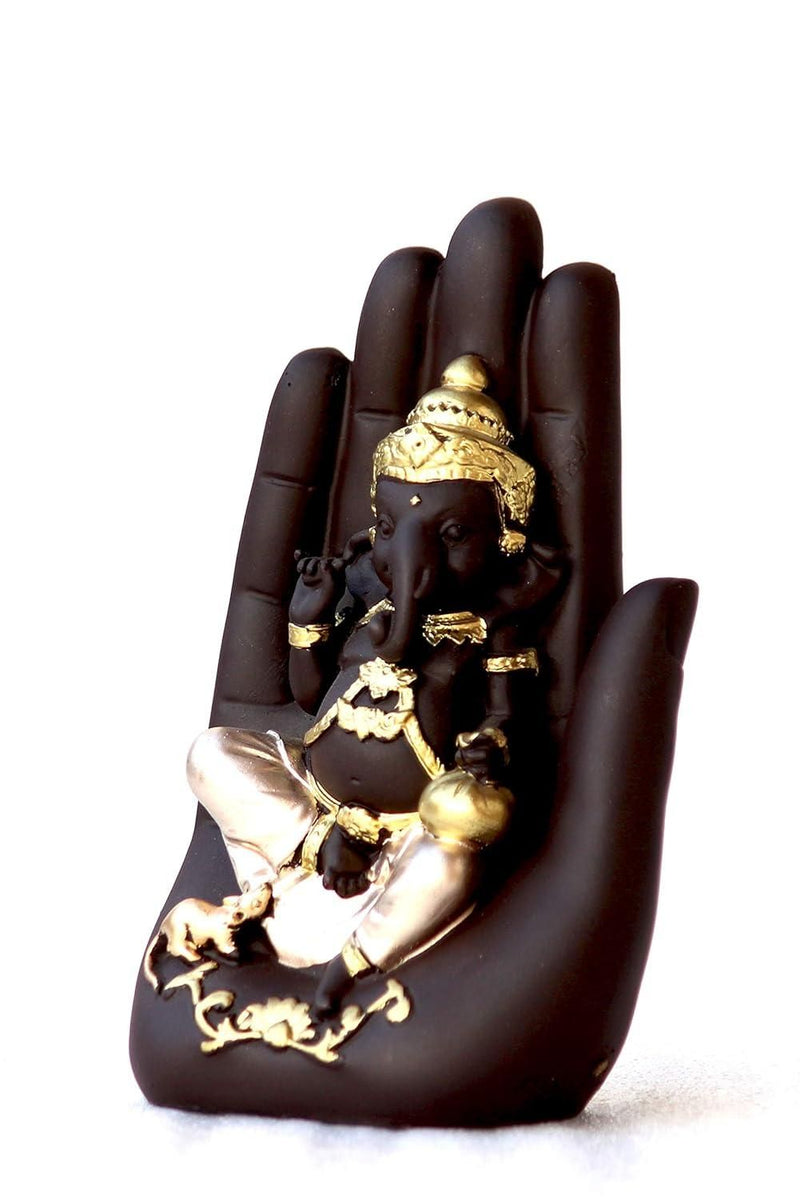 eCraftIndia Golden Handcrafted Palm Ganesha Decorative Showpiece.