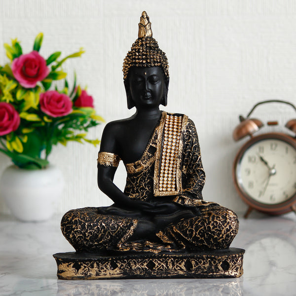 eCraftIndia Black and Golden Meditating Lord Buddha Handcrafted Decorative Showpiece.