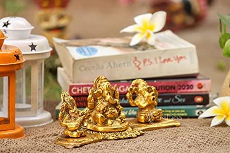 Design Gold Plated Lakshmi Ganesh Saraswati Idol with Deepak Showpiece.