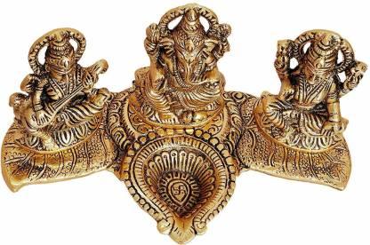 Design Gold Plated Lakshmi Ganesh Saraswati Idol with Deepak Showpiece.