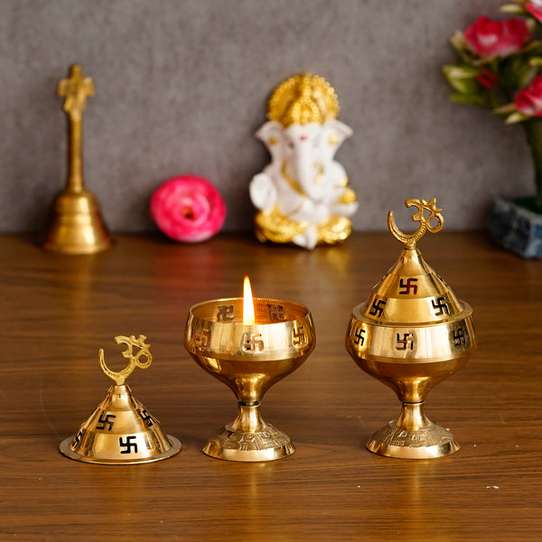 eCraftIndia Set of 2 Om and Swastik Brass Diya.
