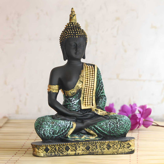 eCraftIndia Green Meditating Buddha Decorative Showpiece - 24 cm.