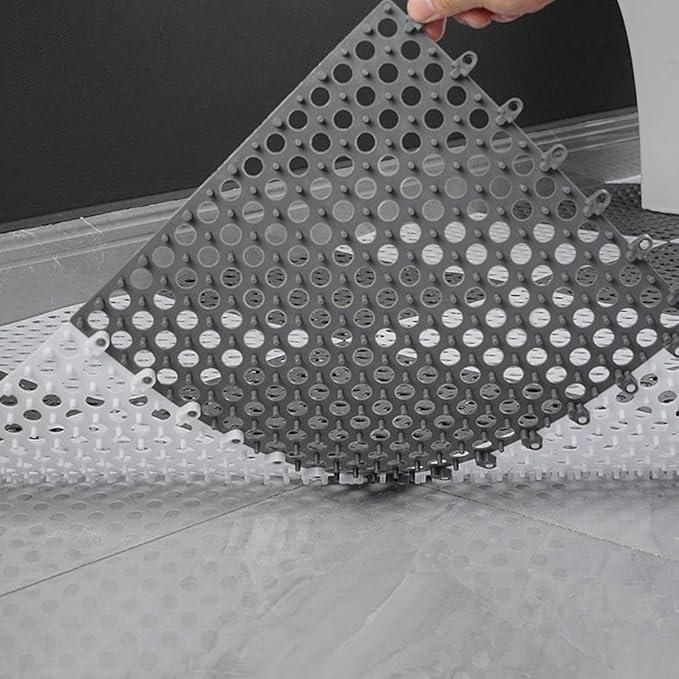 Anti-Slip Interlocking Bathroom Mats – Pack of 2 (White & Grey)