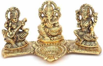 Design Gold Plated Lakshmi Ganesh Saraswati Idol with Deepak Showpiece.
