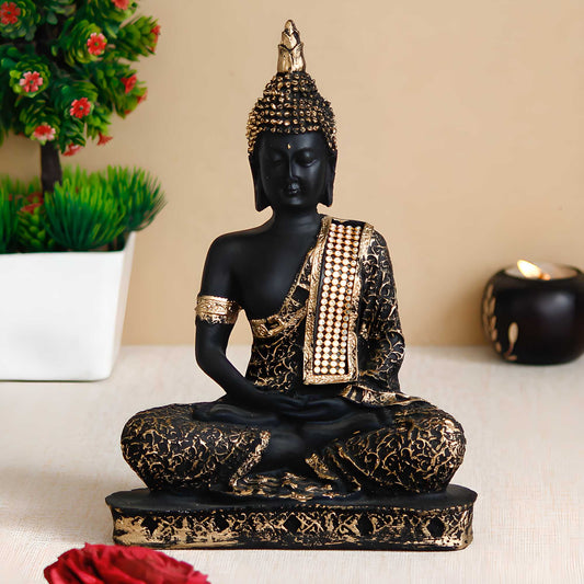 eCraftIndia Black and Golden Meditating Lord Buddha Handcrafted Decorative Showpiece.