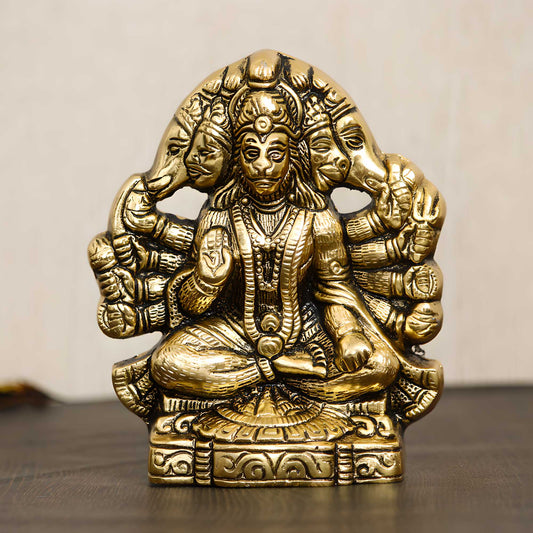 eCraftIndia Golden Panch Mukhi Hanuman Metal Decorative Showpiece.