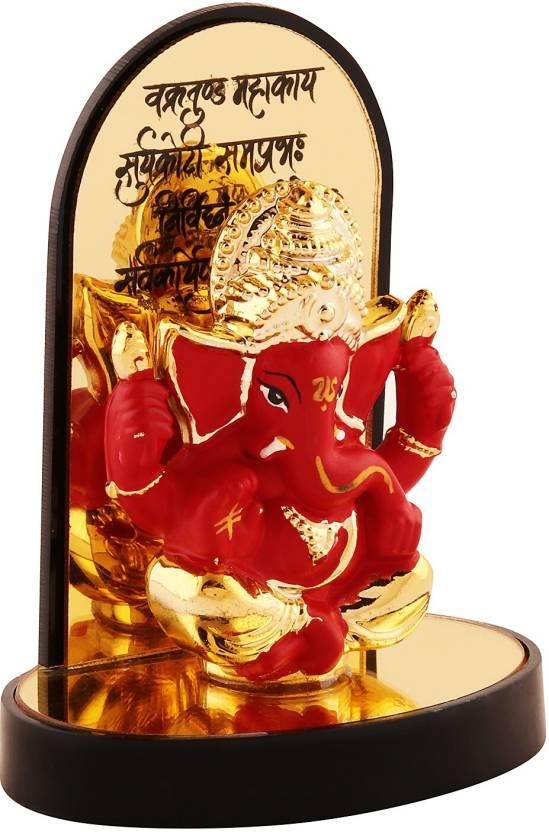 Gold Plate Ganesh Ji Idol Statue Decorative Showpiece - 3.25 cm  (Polyresin, Multicolor).