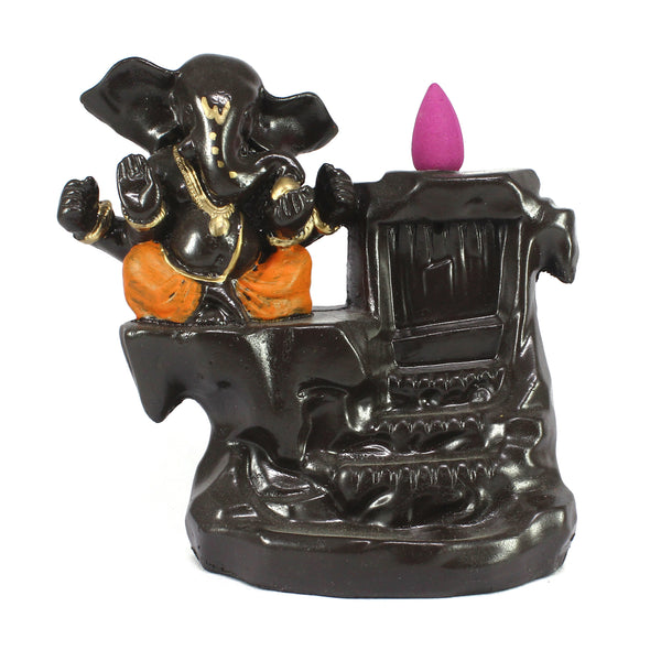 eCraftIndia Lord Orange Ganesha Smoke Backflow Cone Incense Holder Decorative Showpiece with 10 free Smoke Backflow Scented Cone Incenses.