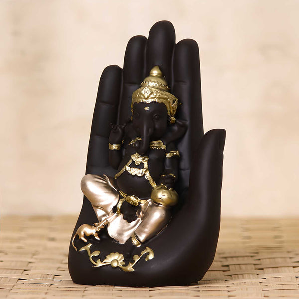 eCraftIndia Golden Handcrafted Palm Ganesha Decorative Showpiece.