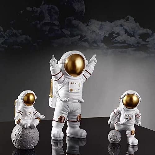Astronaut Spaceman Statue Ornament Home Office Desktop Figurine Decors Set of 3 - Golden.