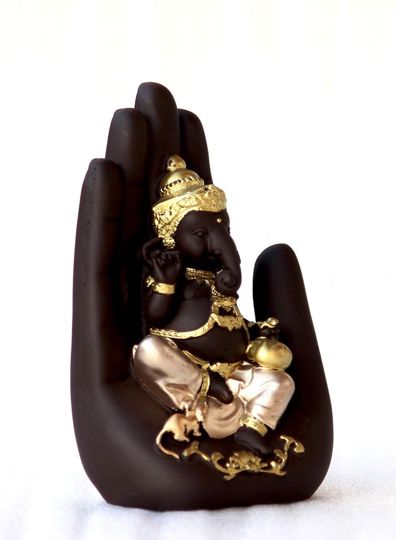 eCraftIndia Golden Handcrafted Palm Ganesha Decorative Showpiece.