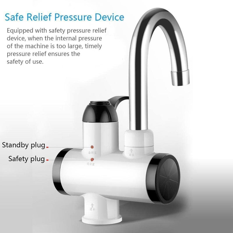 360° Rotating Instant Water Heater Faucet with Pressure Relief & LED Display